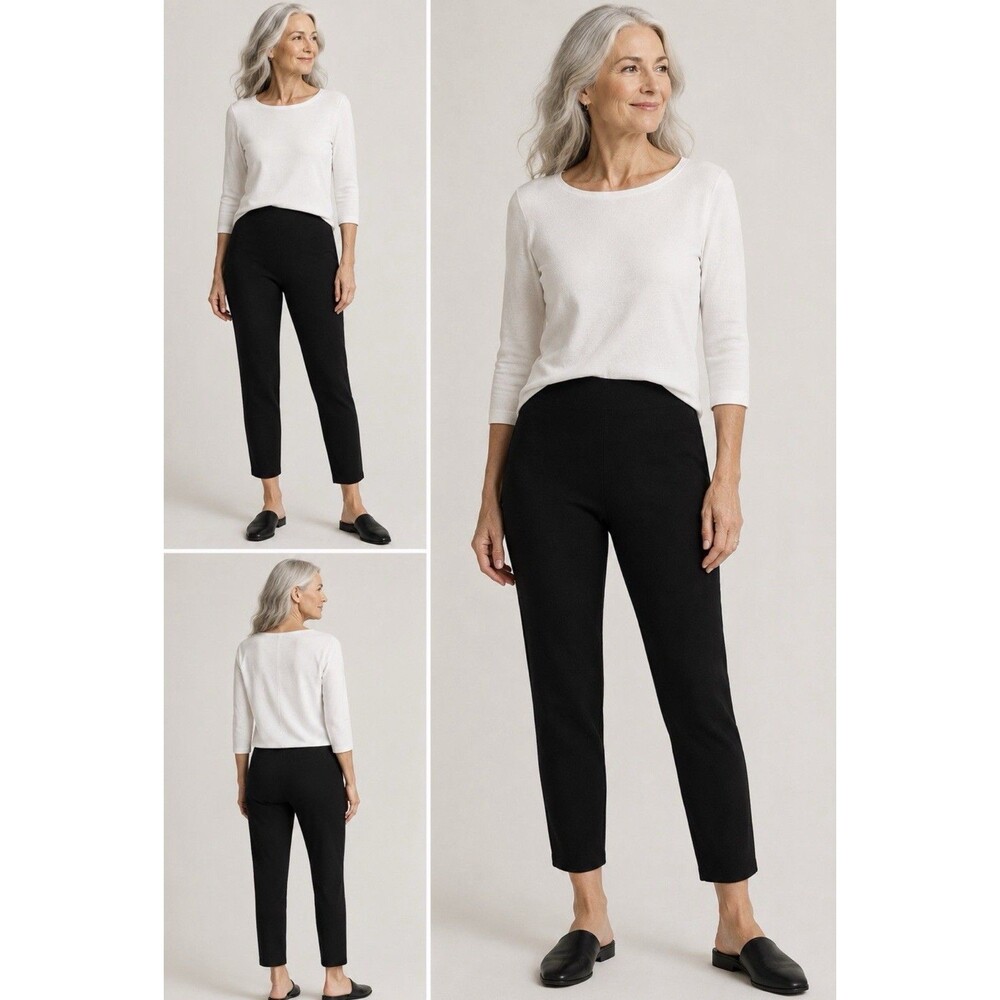Eileen Fisher Black Pull-On Knit Ankle Pants – Petite Large
